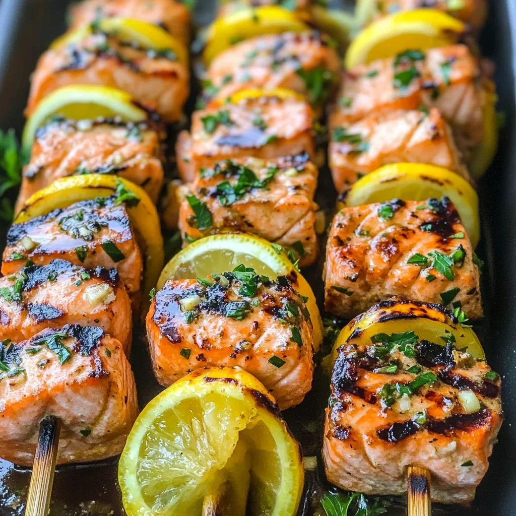 Grilled Salmon Skewers with Garlic and Dijon