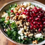 Pomegranate, Kale, and Wild Rice Salad with Walnuts and Feta