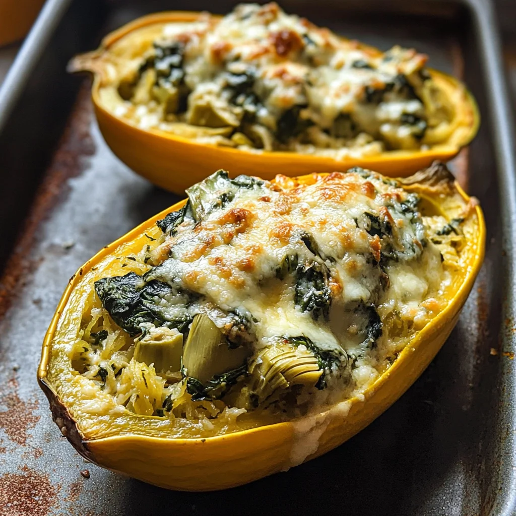 Spinach and Artichoke Stuffed Spaghetti Squash