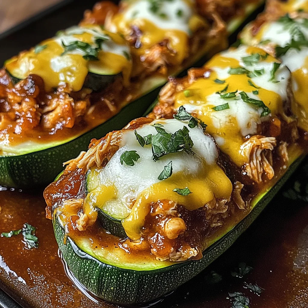 Sticky BBQ Chicken Zucchini Boats