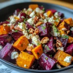 Creamy Roasted Beet Salad with Sweet Potato & Feta