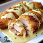 Chicken Cordon Bleu with Swiss Cheese Sauce is delicious.