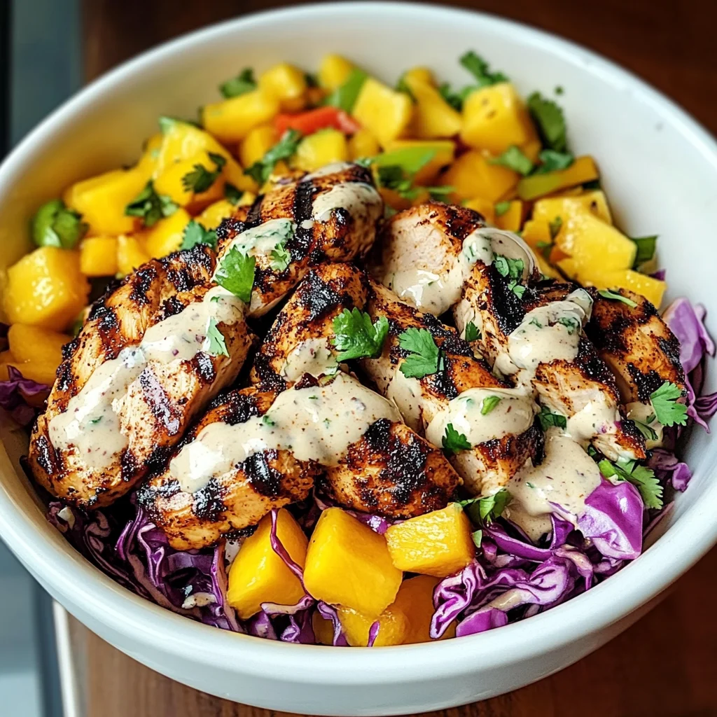 Jerk Chicken & Mango Slaw Bowls with Honey Lime Cream