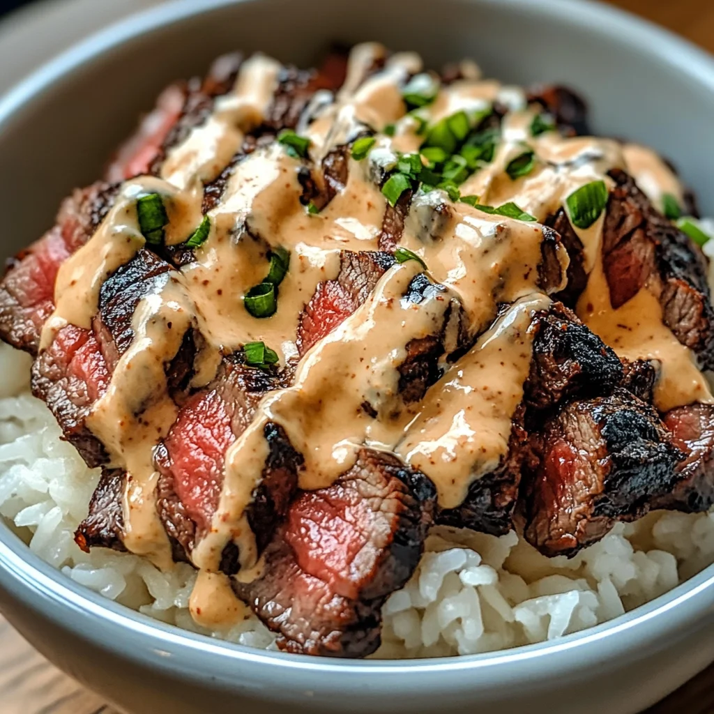 Korean BBQ Steak Rice Bowls with Spicy Cream Sauce