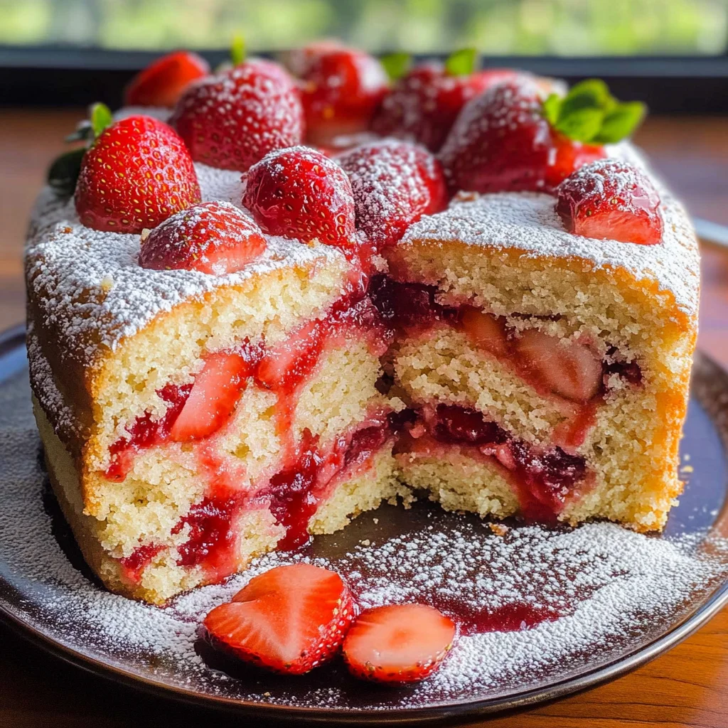 Easy Strawberry Cake with Strawberry Sauce